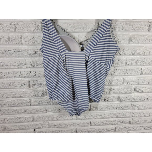 Time Tru Womens Swimsuit 1X One Piece Blue Stripe Plunge Bra Lined STR153E - Picture 7 of 11